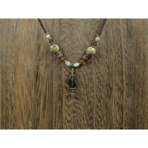 16" Sterling Silver Smoky Quartz Stone Beaded Necklace Vintage Minimalist